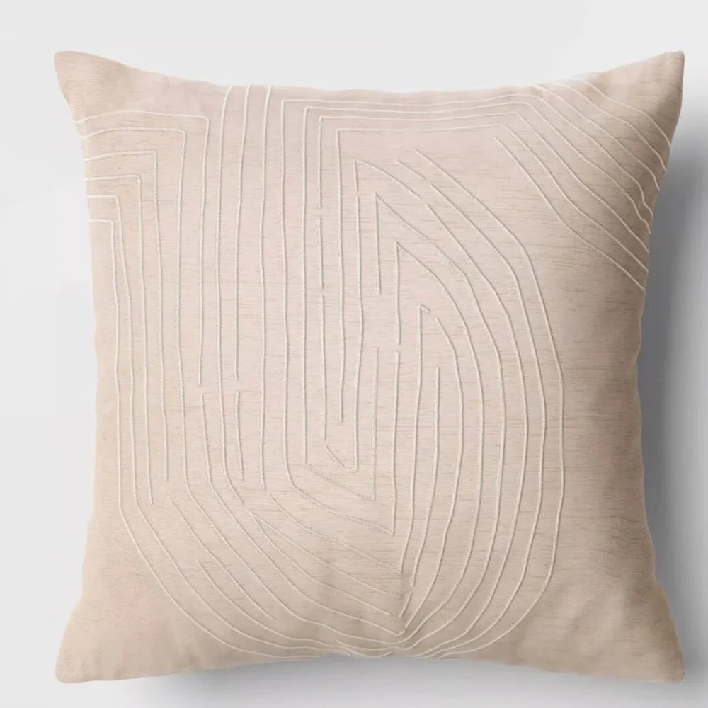 Threshold Geometric Patterned Metallic Embroidered 24x24 Throw Pillow Beige